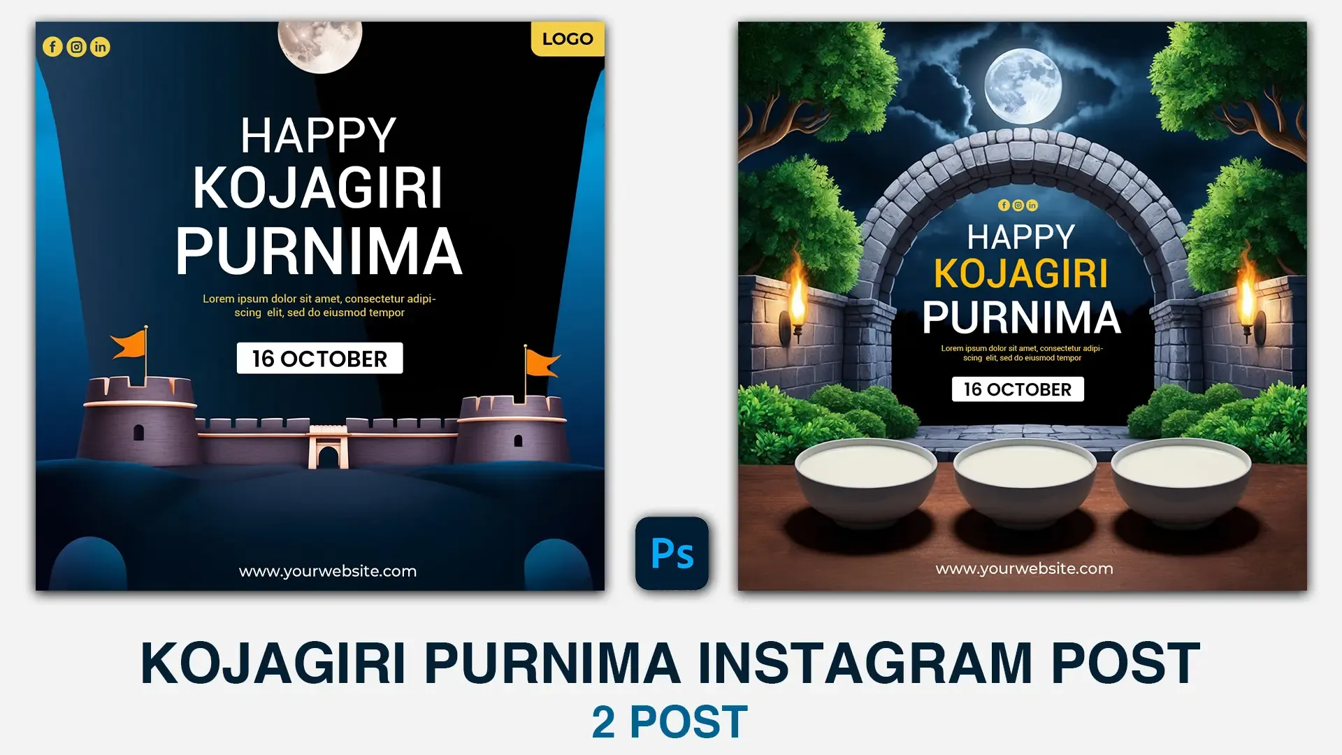 Happy Kojagiri Purnima Card Celebration Instagram Post